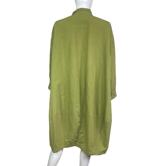 Eleven Stitch Design Women's M Green Lagenlook Artsy Button Down Tunic Top EUC - Picture 2 of 5